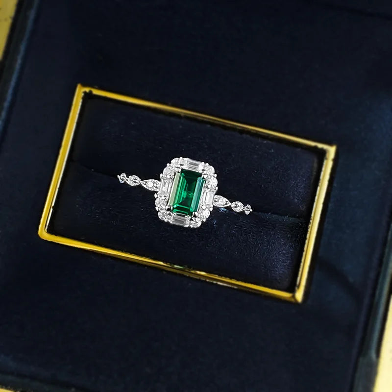 OEVAS 4*9mm Emerald Cut Zircon Ring 100% Sterling S925 Lab Diamond Wedding-losil