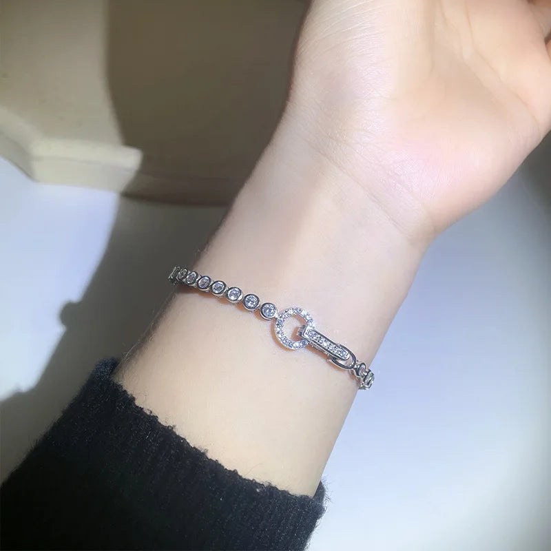 OEVAS Full 3mm High Carbon Diamond Bracelet S925 Sterling Silver Sparkling Bracelet-losil