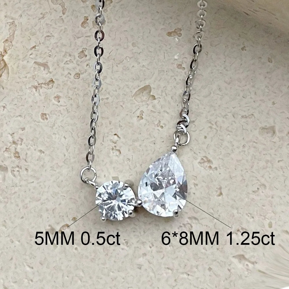 OEVAS 2CT Pear Cut Moissanite 2-stone Pendant Necklace For Women 100% S925-losil