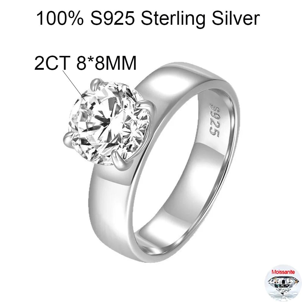 OEVAS 2CT 8MM Round Moissanite Ring For Women S925 Silver 18K Gold-losil