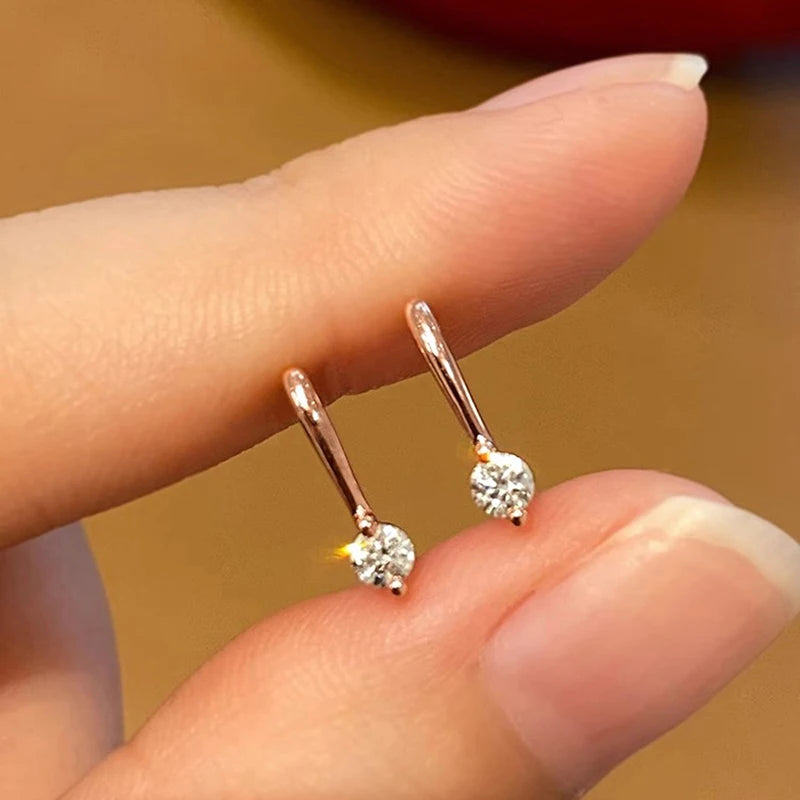 Huitan Simple Stylish Pierced Small Drop Earrings for Women Chic Rose Gold-losil