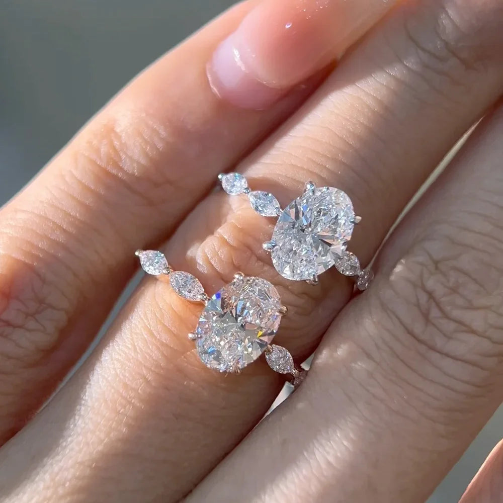 OEVAS Oval Cut 1CT 2CT Full D Color Moissanite Diamond Rings For-losil