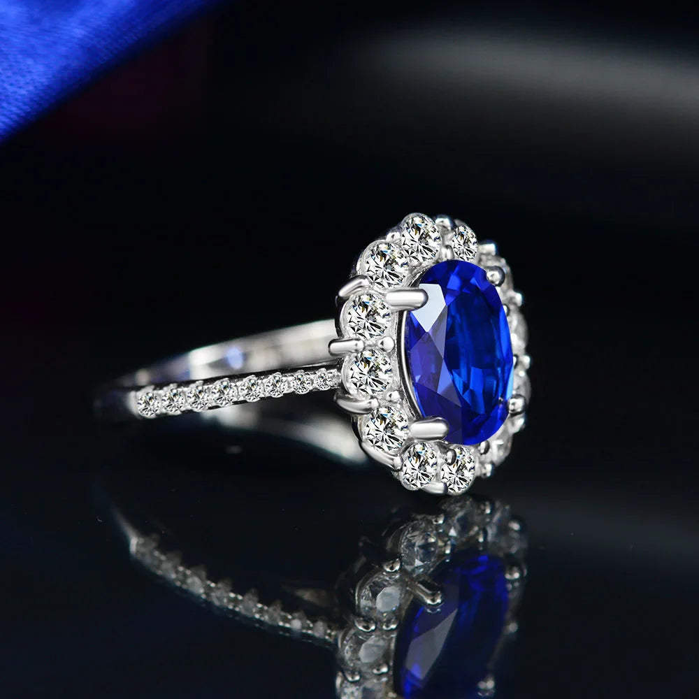 OEVAS 100% 925 Sterling Silver Sparkling 7*9mm Sapphire High Carbon Diamond Bridal-losil