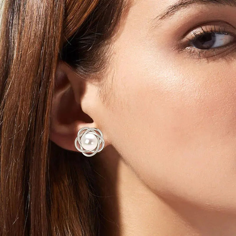 Anziw 100% 925 Sterling Silver 6.5-7mm Natural Freshwater Pearl Flower Stud Earrings-losil