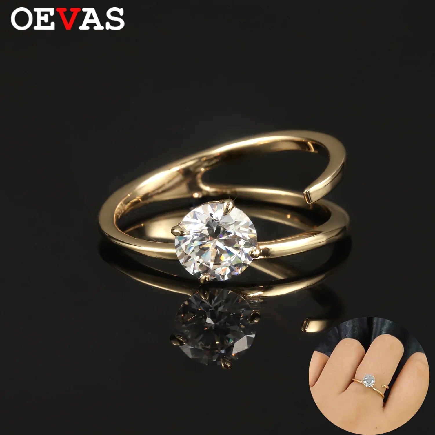 OEVAS 1CT 6.5MM Round Moissanite Rings for Women S925 Silver plated 18K-losil