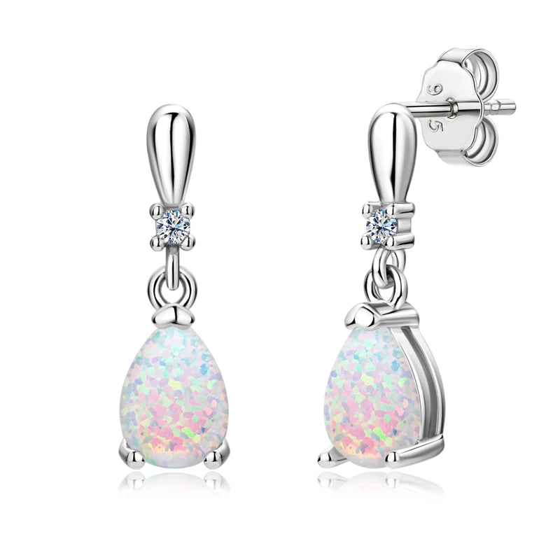 Fresh Opal Drop Stud Earrings for Women 925 Sterling Silver Curved Bar-losil
