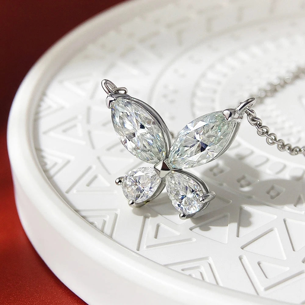 OEVAS Real D Color Moissanite Butterfly Pendant Necklace 100% 925 Sterling Silver-losil