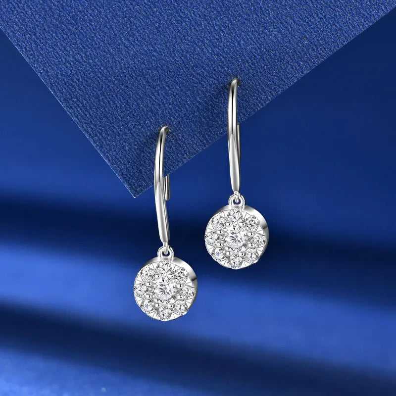 Anziw 925 Moissanite Drop Hook Earrings Sterling Silver for Women 4mm&2mm Lab-losil