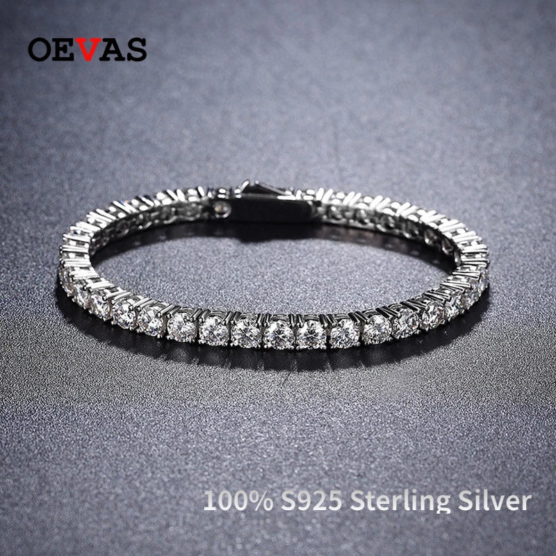 OEVAS 2/2.5/3/4/5mm Full Moissanite Bracelet for Women 100% 925 Sterling Silver Party-losil