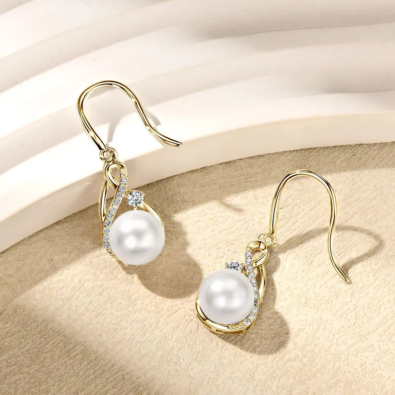 Anziw 100% 925 Sterling Silver Freshwater Pearl Drop Hook Hoop Earrings for-losil