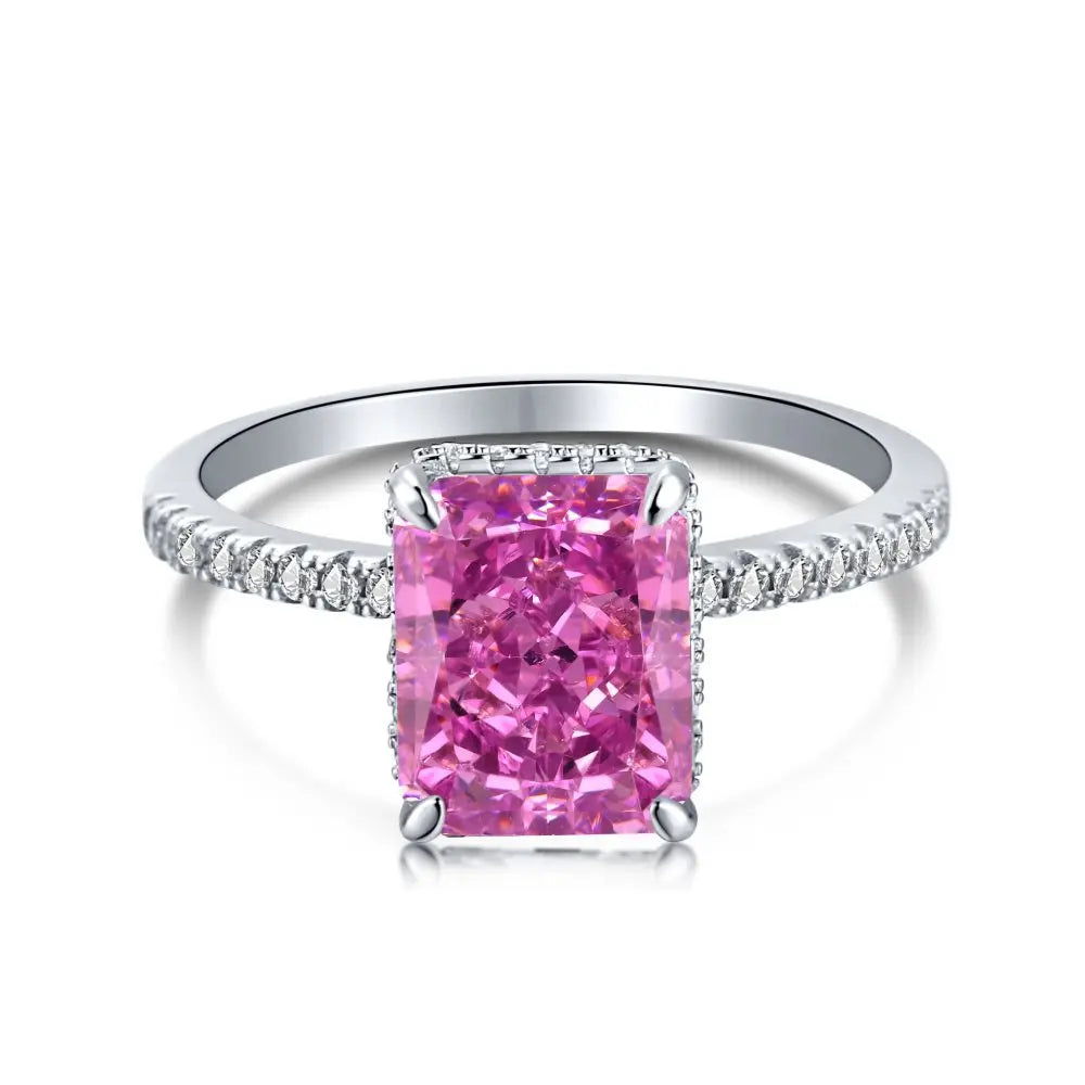 OEVAS 8*10mm Yellow Pink High Carbon Diamond Rings 100% 925 Sterling Silver-losil
