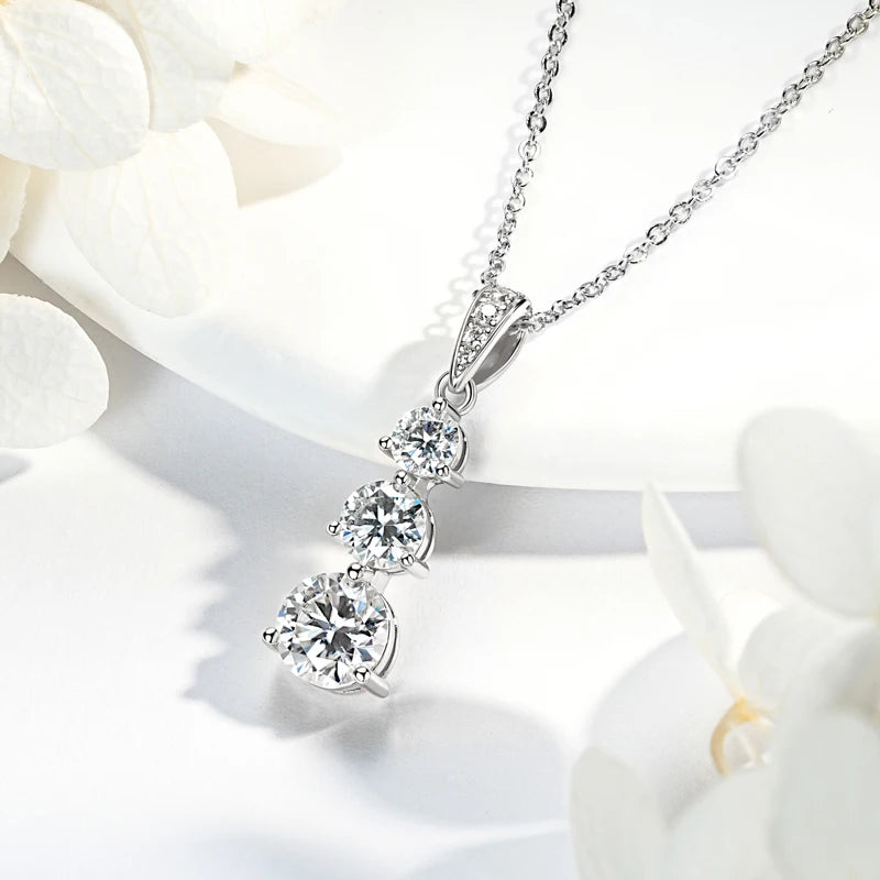4mm&3.5mm&3mm 0.60cttw. 3 Stones D Color Moissanite Pendant Necklaces 925 Silver for-losil