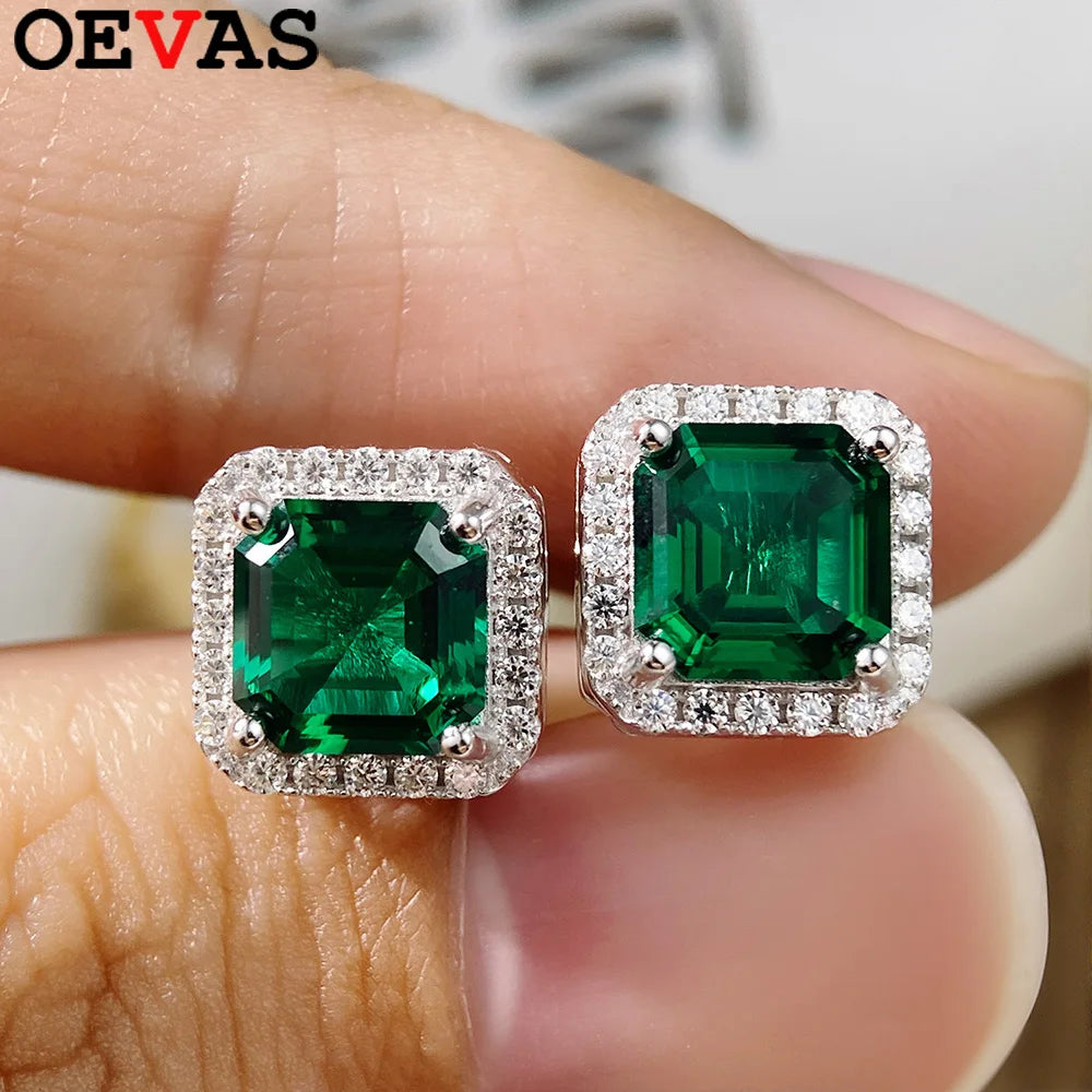 OEVAS 2CT Asscher Cut Lab Grown Emerald Earrings for Women S925 Silver-losil