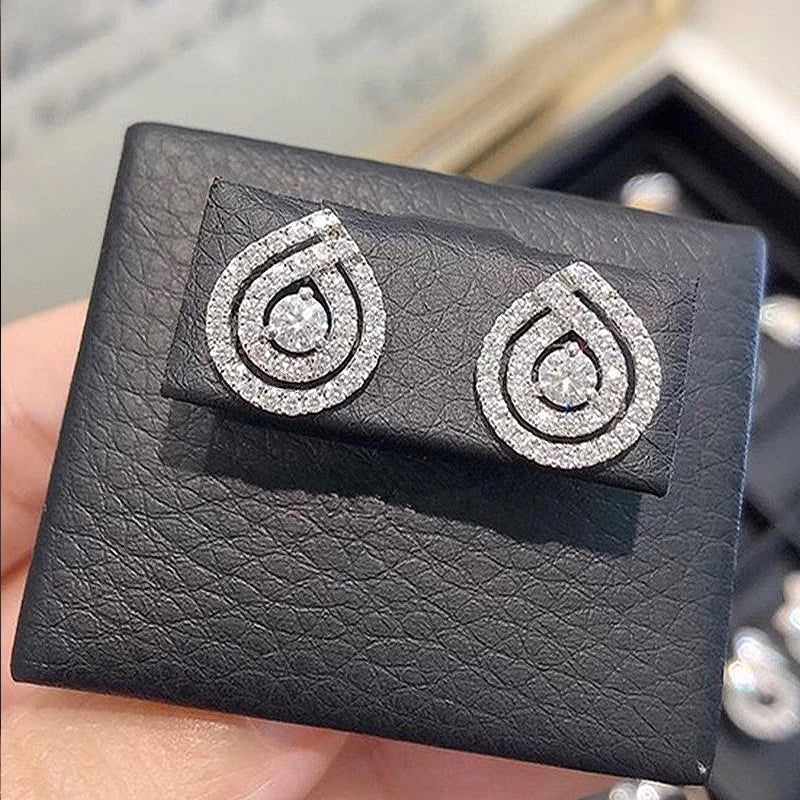 Huitan Luxury Crystal Cubic Zircon Earrings for Women Ear Stud Piercing Exquisite-losil
