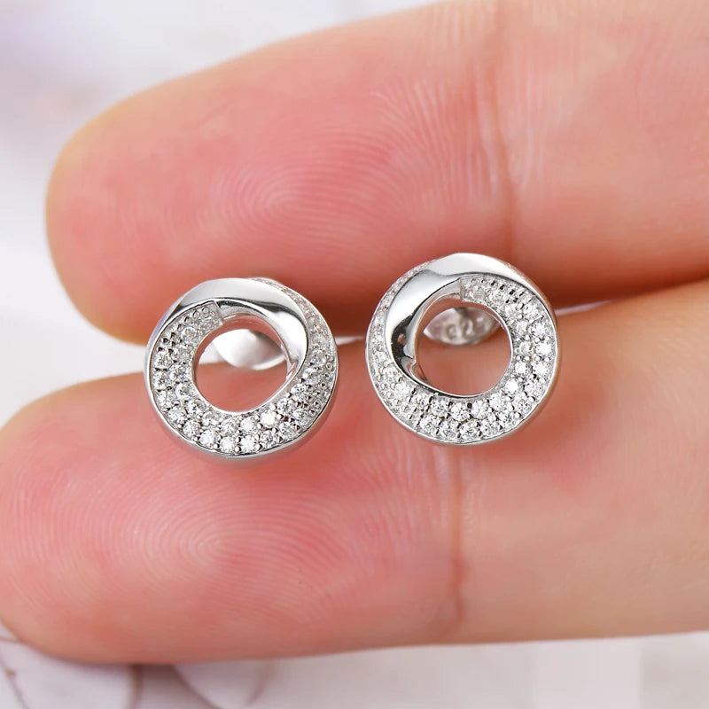 Anziw Doughnut Circle D Color Moissanite Stud Earrings for Women Men Real-losil