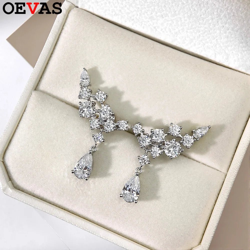 OEVAS Full Moissanite Water droplet Earring 100% 925 Silver Earrings For Women-losil