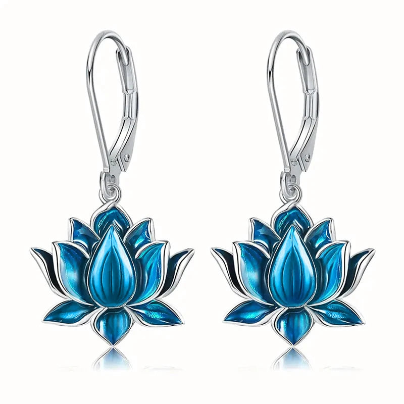 Huitan Chic Blue Lotus Pendant Earrings for Women Fashion Personality Accessories for-losil