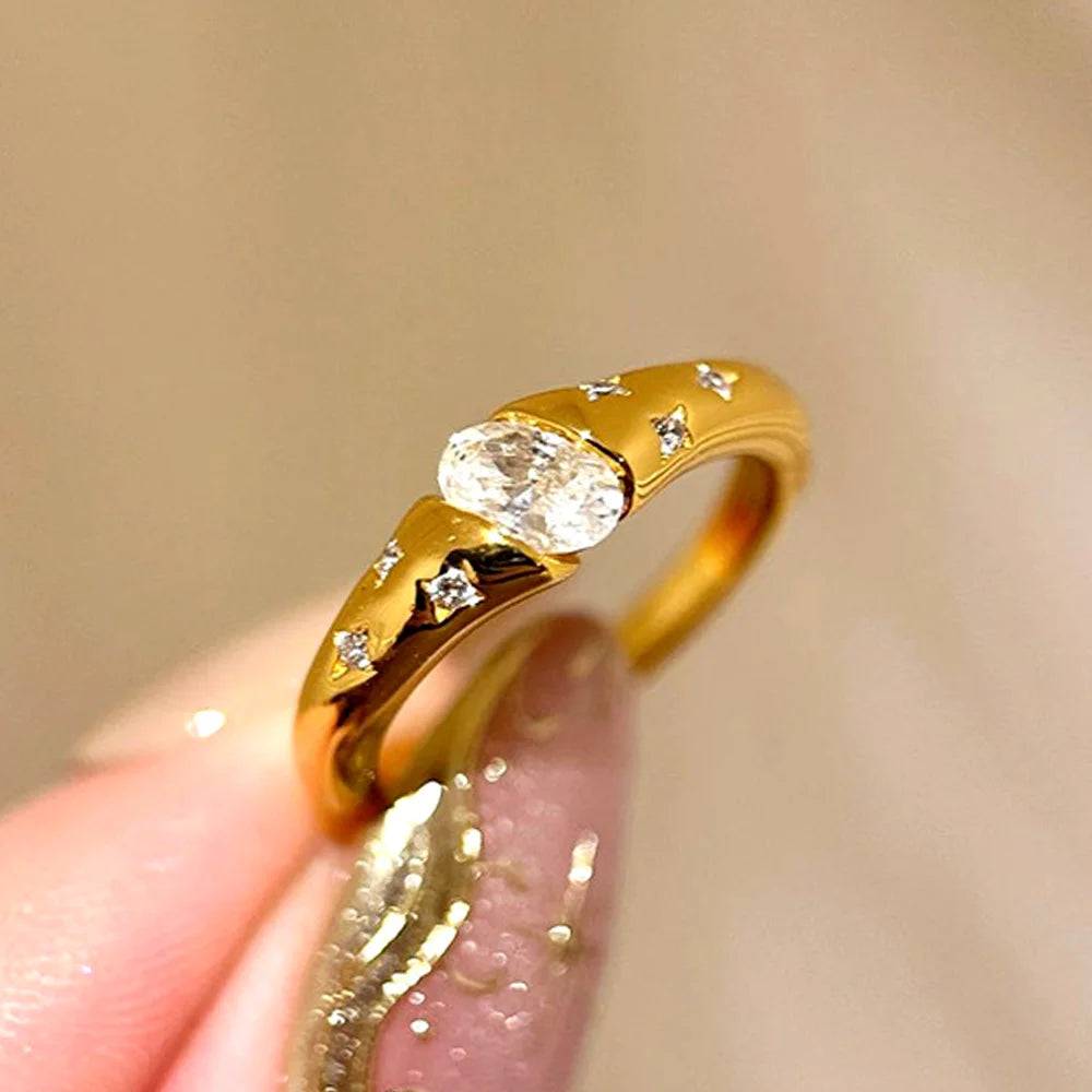 OEVAS 4*6MM Oval Cut Moissanite Ring S925 Sterling Silver 18K Gold Lab-losil
