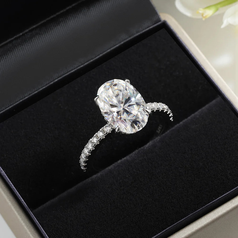 OEVAS 8*12mm 4.5CT Oval Real Moissanite Wedding Rings For Women 100% 925-losil