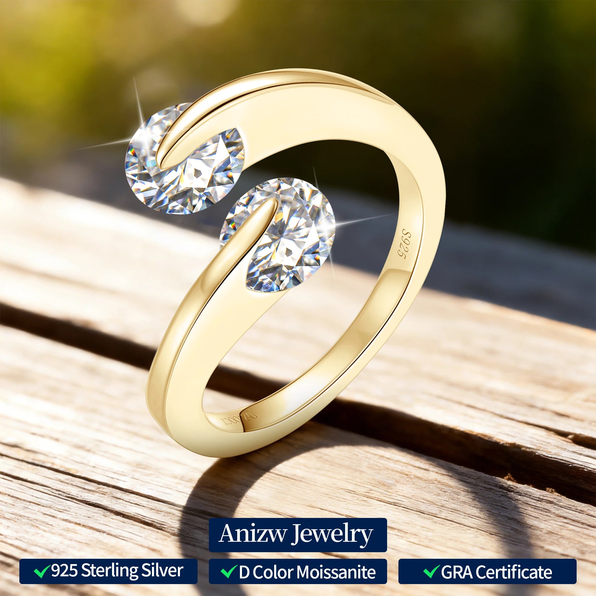 Anziw 2025 Two-stone Ring Moissanite 1CT 6.5MM 925 Sterling Silver Rings for-losil