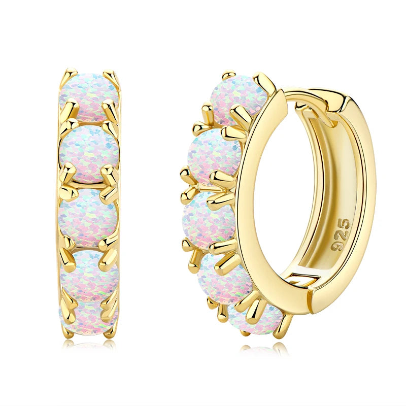 Fresh Opal Drop Stud Earrings for Women 925 Sterling Silver Curved Bar-losil