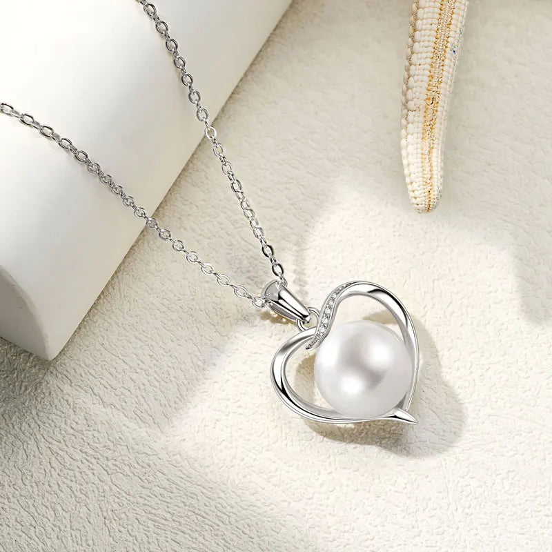 Anziw 925 Sterling Silver 11-12mm Natural Freshwater Pearl Heart Pendant Necklace for-losil