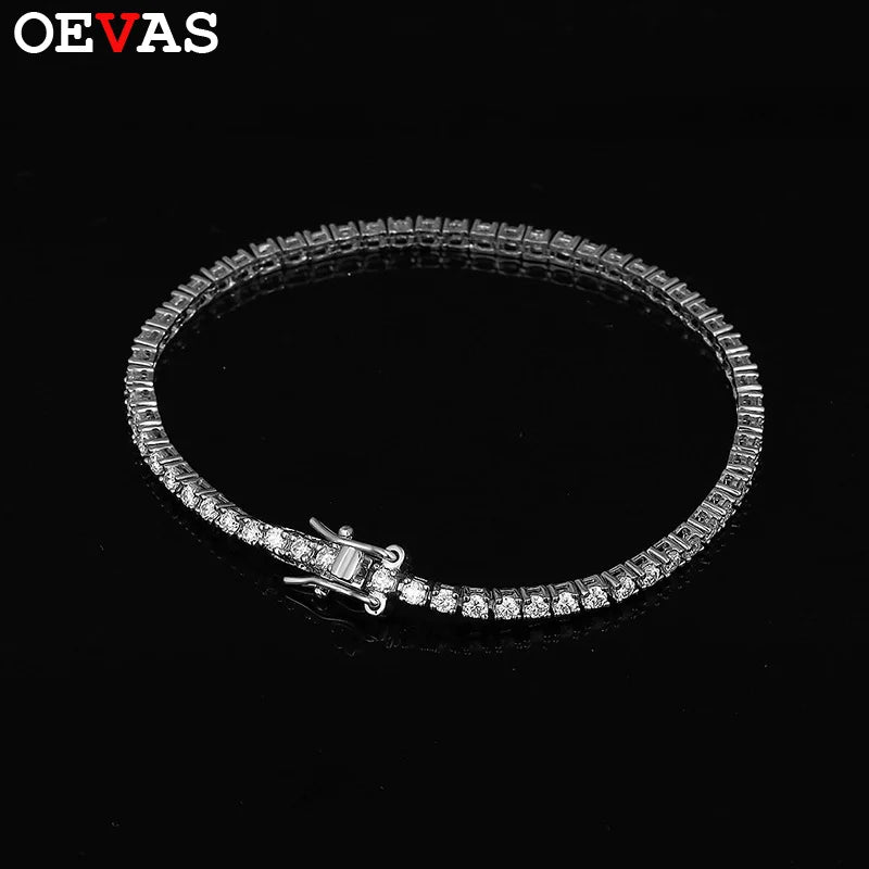 OEVAS 2MM 0.03 Carat Real Moissanite Women Tennis Chain Bracelet Fine Jewelry-losil
