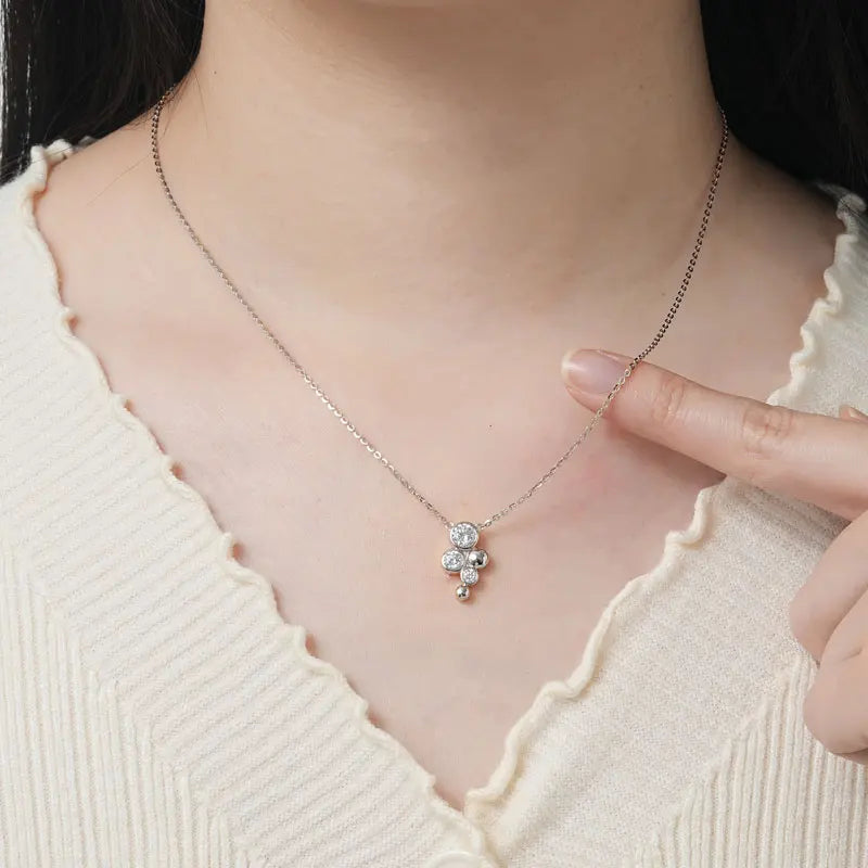 Anziw 925 Silver 5mm&4mm&3mm D-E Round Moissanite Pendant Necklace for Women Adjustable-losil