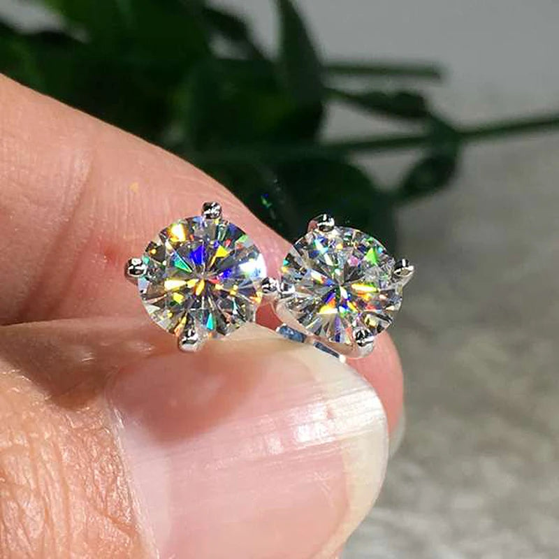 Anziw 100% 925 Sterling Silver Gold Stud Earrings 6.5mm D Color Moissanite-losil