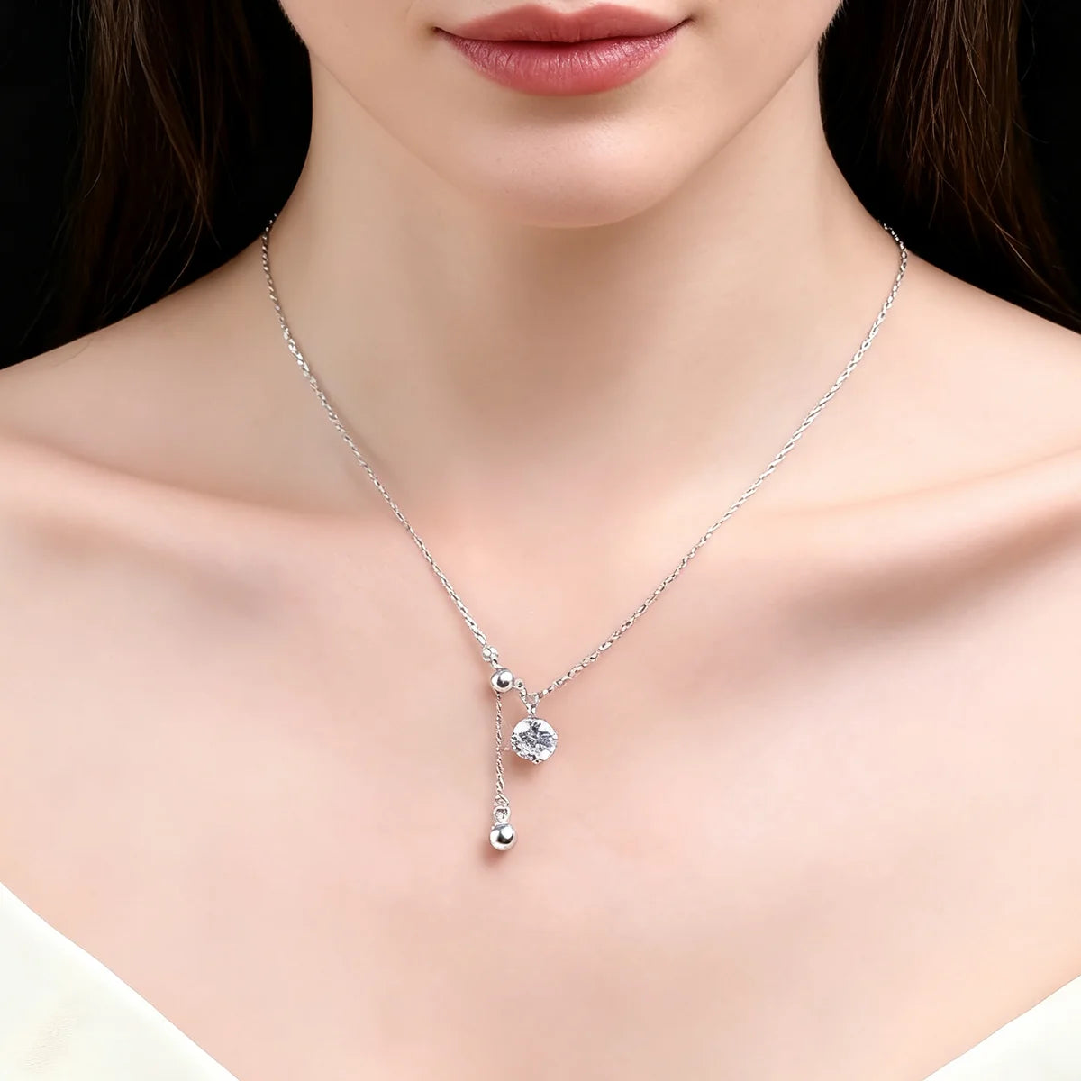 OEVAS 6MM Round Moissanite Pendant Necklace For Women 100% S925 Silver Adjustable-losil