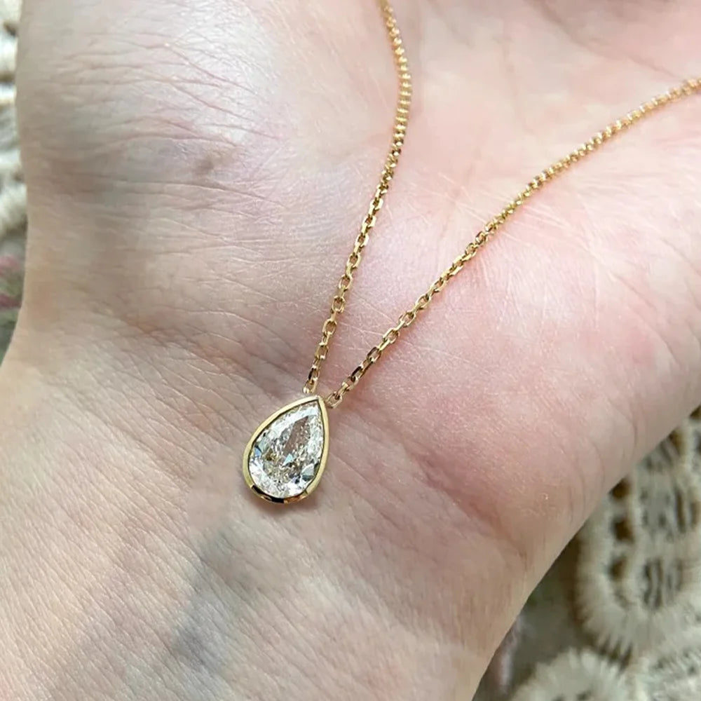 OEVAS 1/2/3/4CT Waterdrop Moissanite Necklace For Women S925 Silver Plated 18K Gold-losil