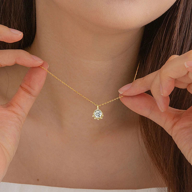 Anziw 6.5mm 1ct D Moissanite Olive Leaf Pendant Necklace for Women Real-losil