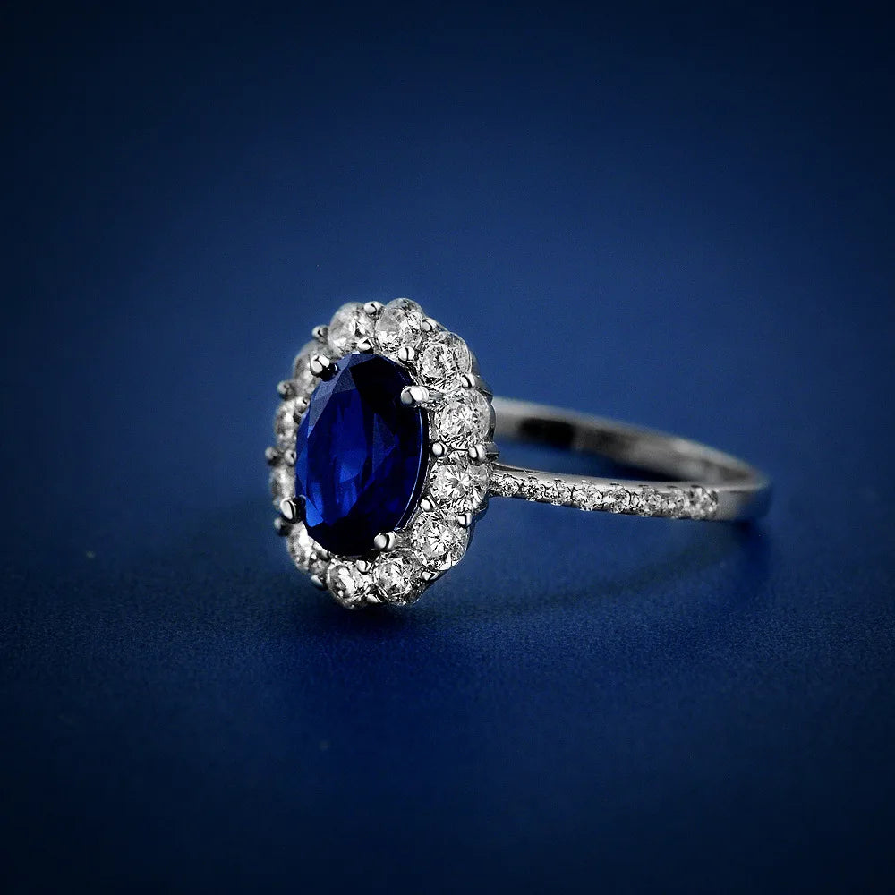OEVAS 100% 925 Sterling Silver Sparkling 7*9mm Sapphire High Carbon Diamond Bridal-losil