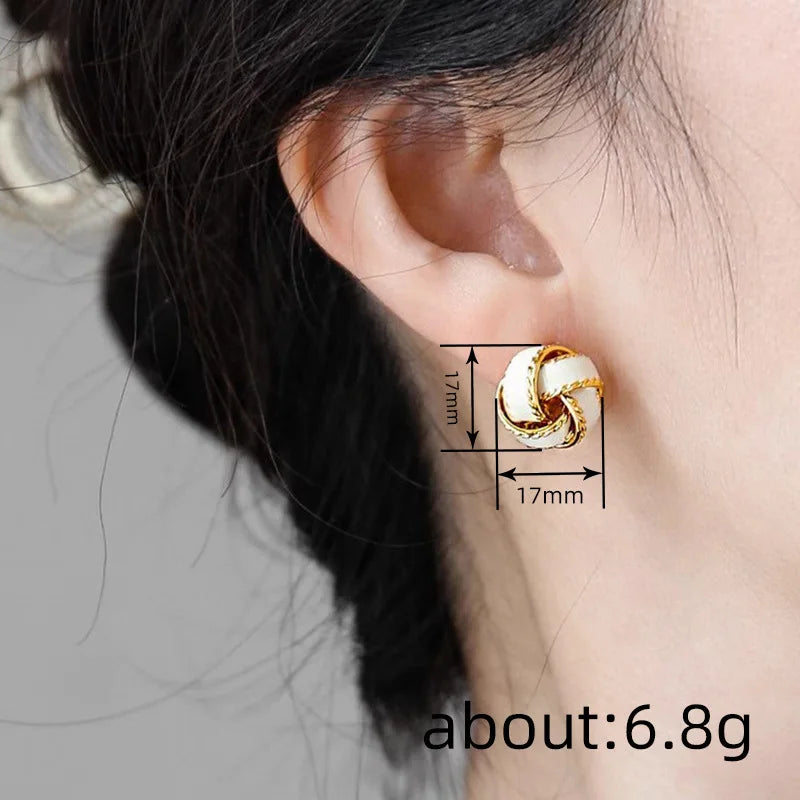 Huitan Fashion Knot Design White Enamel Stud Earrings for Women Temperament Lady's-losil