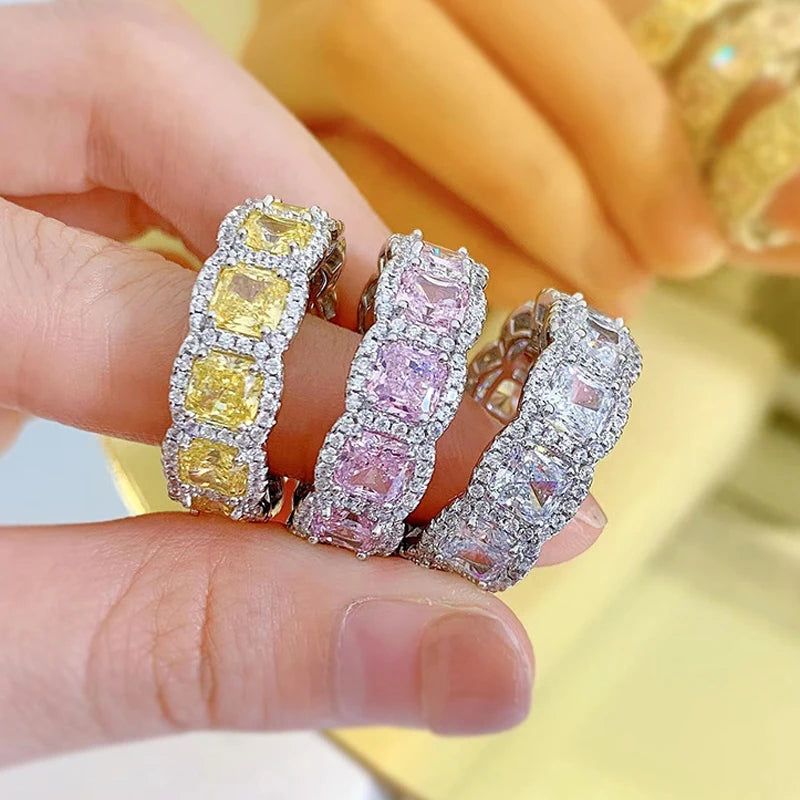 OEVAS 100% 925 Sterling Silver Sparkling 5*5mm Square Yellow Pink White High-losil