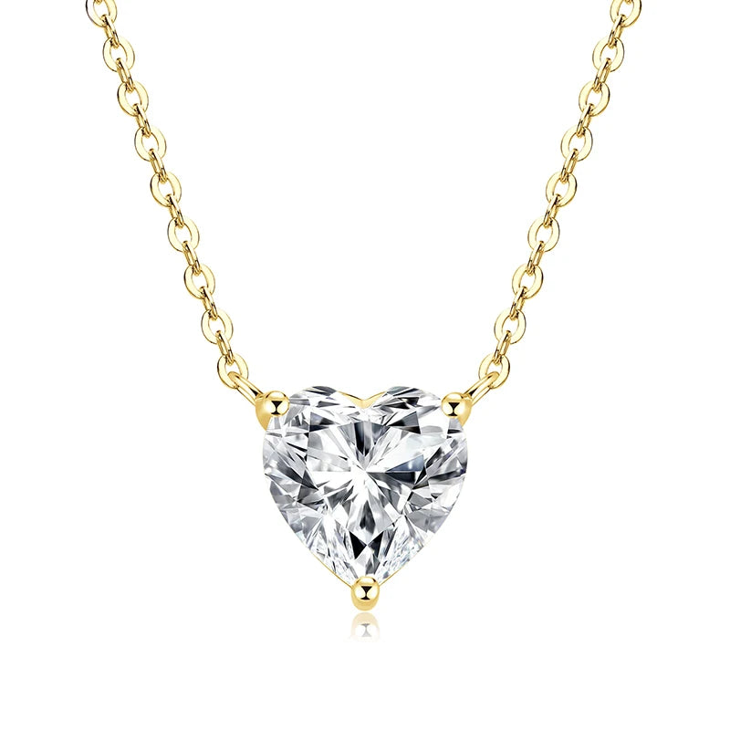 Anziw 1-2Carat Heart Moissanite Pendant Necklaces for Woman S925 Silver Solitaire Diamond-losil