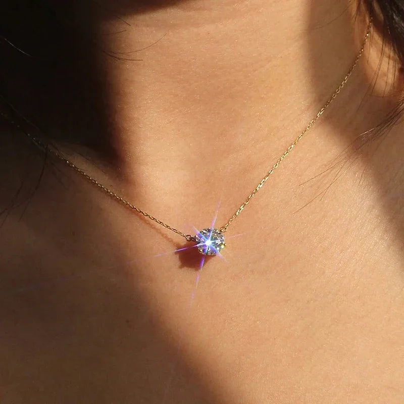 Huitan Trendy Sparkling Cubic Zirconia Necklace for Women Minimalist Gorgeous Simple Neck-losil