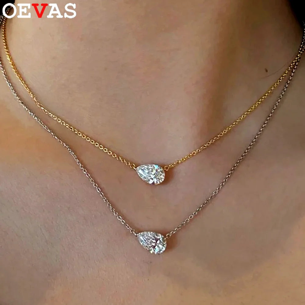 OEVAS 1-2CT Pear Cut Moissanite Pendant Necklace For Women S925 Silver D-losil