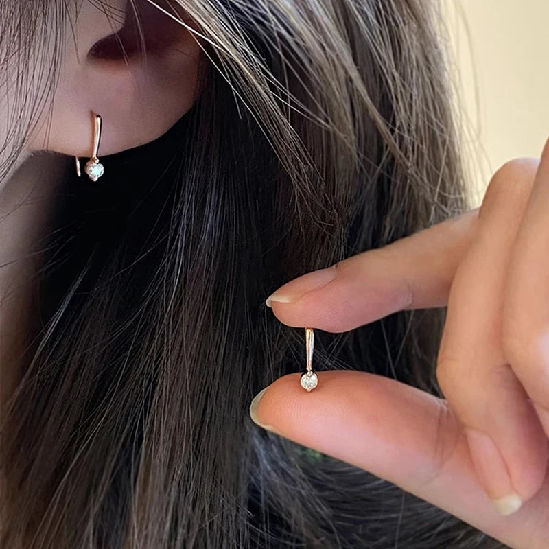 Huitan Simple Stylish Pierced Small Drop Earrings for Women Chic Rose Gold-losil