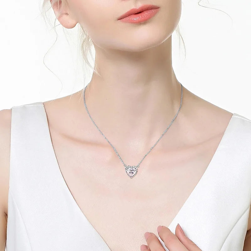 OEVAS 1-4CT Heart Full Moissanite Pendant Necklace For Women S925 Sterling Silver-losil