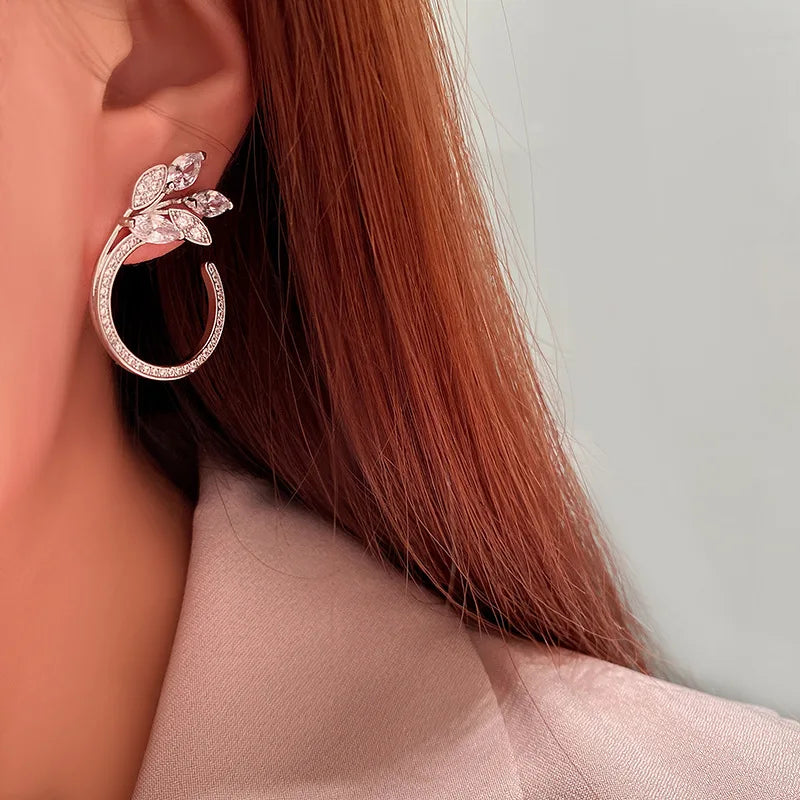 Huitan Luxury Trendy Women Earrings Exquisite Leaf Olive Design Fashion Accessories for-losil
