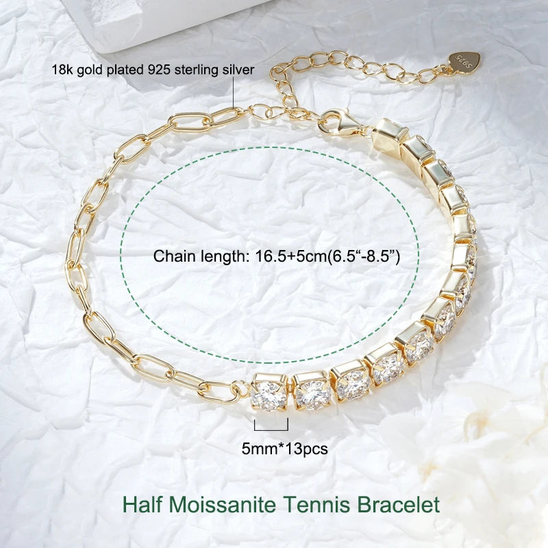 Anziw 3mm 5mm D VVS1 Moissanite Tennis Bracelet Plated 18k White Gold-losil