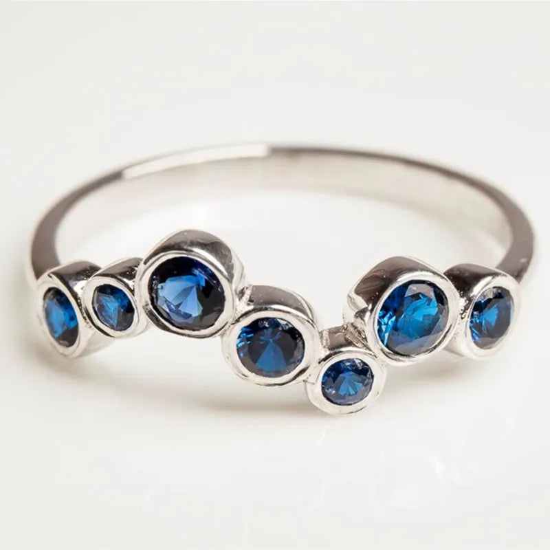 Huitan Elegant Blue Cubic Zirconia Thin Rings for Women Fancy Wedding Party-losil