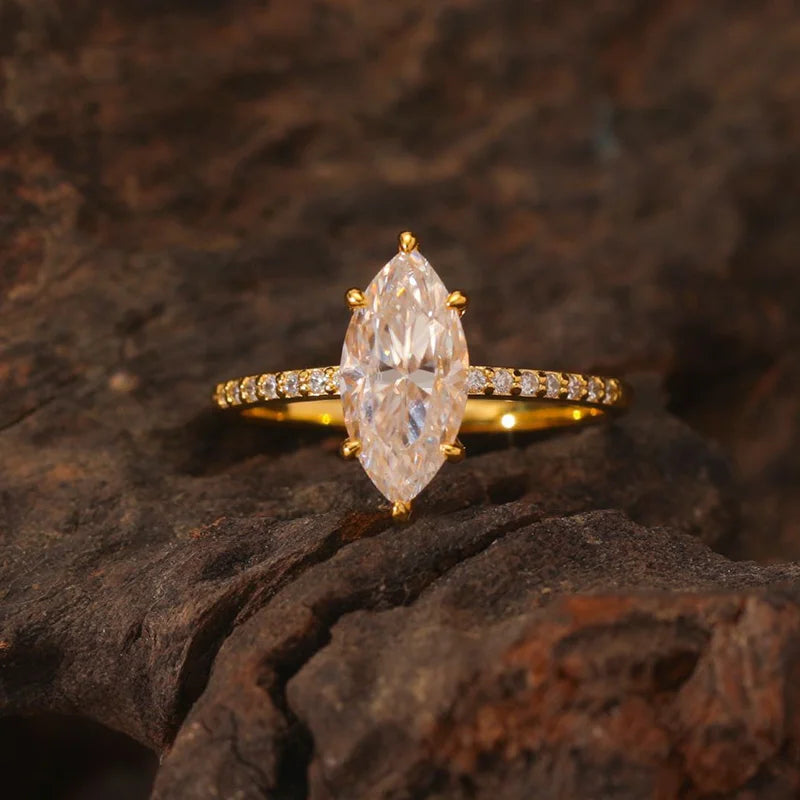 OEVAS 2ct D VVS1 Marquise Cut Moissanite Ring 100% S925 Silver Plate-losil