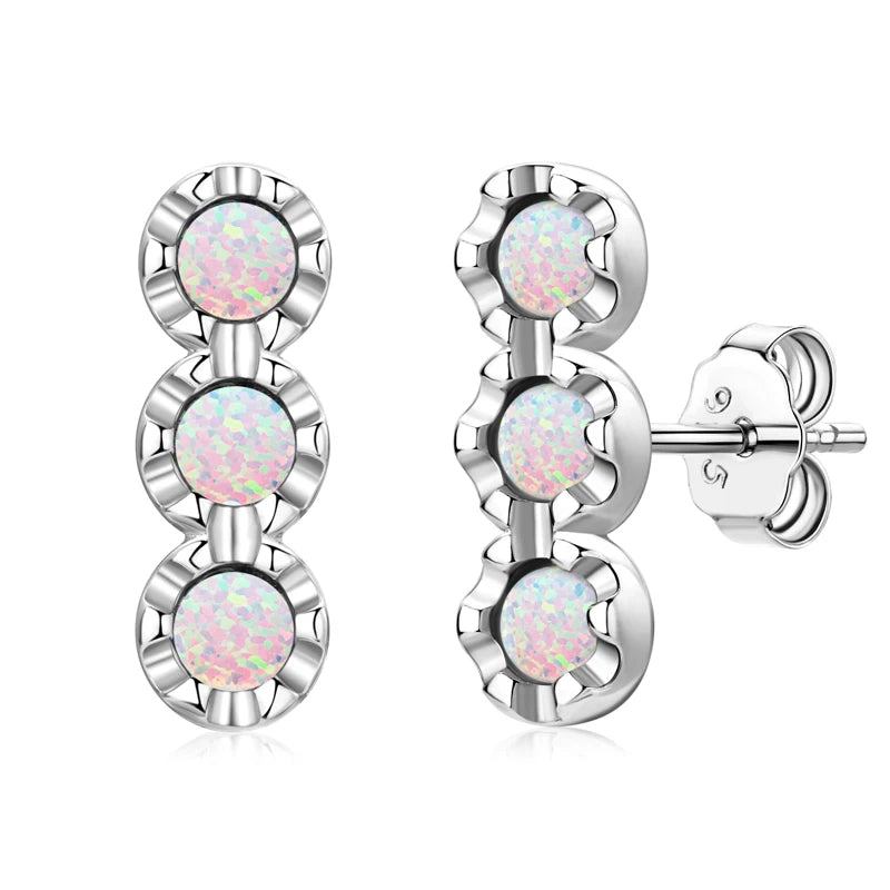 Fresh Opal Drop Stud Earrings for Women 925 Sterling Silver Curved Bar-losil