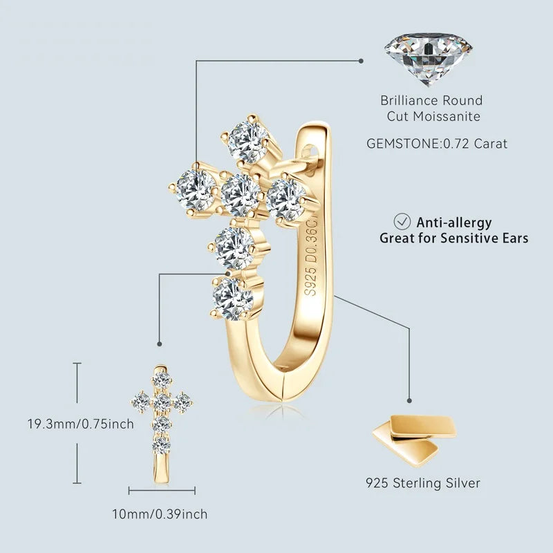 Cross Hoop Earrings 925 Silver 2.5mm Moissanite Huggie Earrings for Women Men-losil