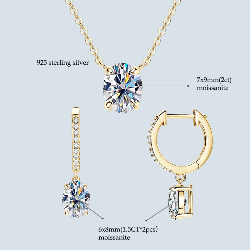 4.0cttw Oval Cut D Moissanite Jewelry Set Real 925 Silver Pendant Necklace-losil