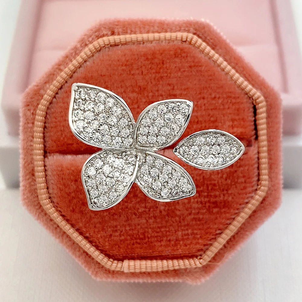 Huitan Gorgeous Leaf/Flower Design Adjustable Opening Rings for Women Paved Bling Cubic-losil