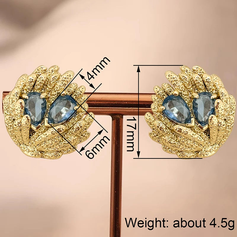 Huitan Dainty Stud Earrings with Blue Cubic Zirconia Unique Irregular Design Piercing-losil