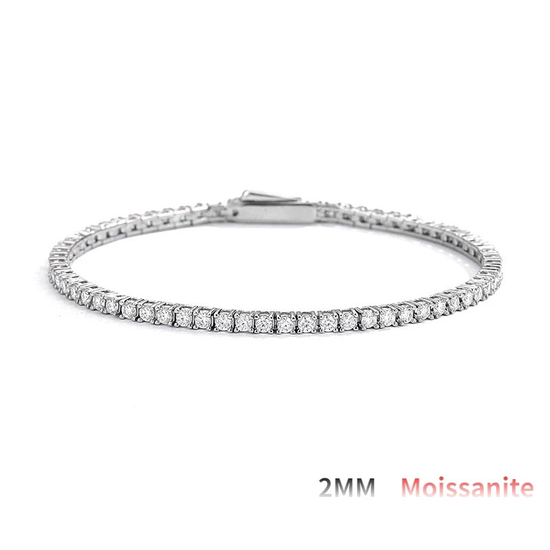 OEVAS 2/2.5/3/4/5mm Full Moissanite Bracelet for Women 100% 925 Sterling Silver Party-losil